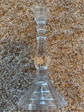 Clear Glass Candlestick Holder - Elegant Faceted Design